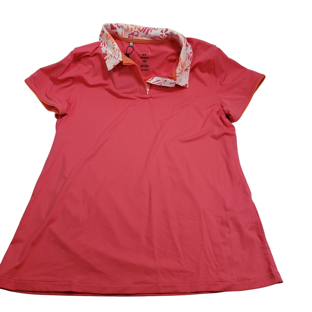 Under Armour Womens UA Iso-Chill SS Polo Large Pink Floral 1377333-853